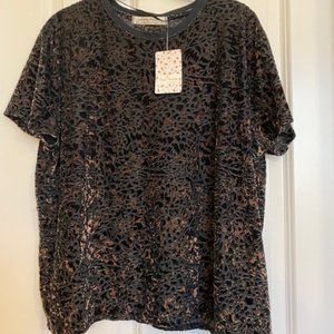 Free People Teddy T-Shirt Oversized Black/Brown Velour Size XS